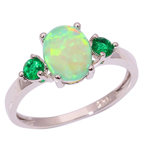 Product Cover CiNily Fire Opal Promise Rings for her Women Jewelry Rhodium Plated Gemstone Ring Size 5-13