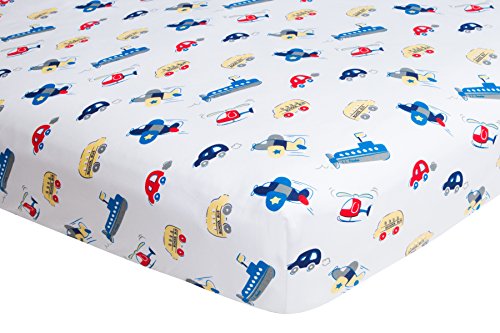 Product Cover Frenchie Mini Couture Crib Sheet Boy, Fitted - Planes Cars and Boats