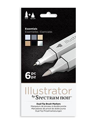 Product Cover Illustrator by Spectrum Noir 6 Piece Twin Tip Artist Alcohol Marker, Essentials