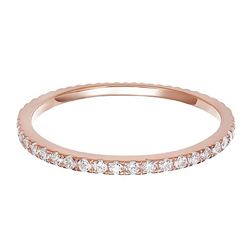 Product Cover PAVOI AAAAA CZ 14K Rose Gold Plated Silver Cubic Zirconia Stackable Eternity Ring - Size 6