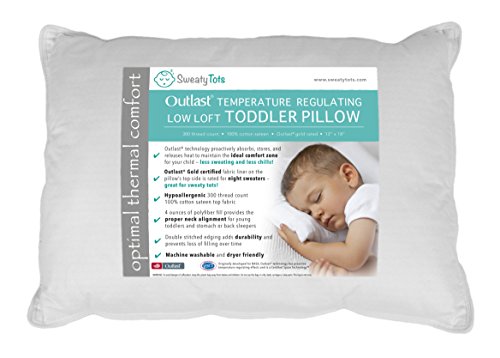 Product Cover Toddler Pillow for Hot or Sweaty Sleepers - 13 x 18, White, 300TC Cotton Sateen, Features Outlast(R) Temperature Regulating Technology to Reduce Overheating (Low Loft)