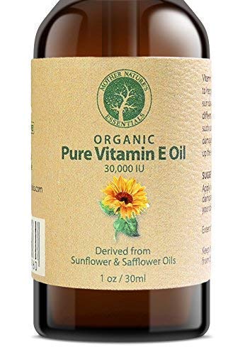 Product Cover Vitamin E Oil PURE Organic d-alpha tocopherol 30,000 IU - 1 Ounce, Derived from non-GMO Sunflower/Safflower Oil, Soy-Free and Wheat-Free. Add to your Natural Skin Remedies. Perfect with Shea Butter.