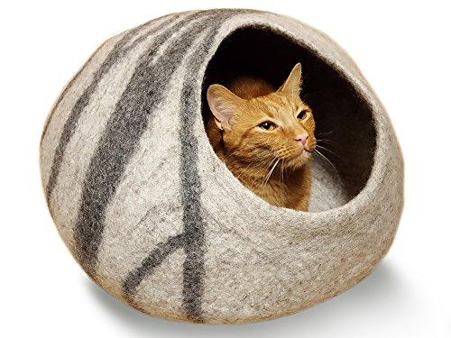 Product Cover MEOWFIA Premium Felt Cat Cave Bed (Large) - Eco Friendly 100% Merino Wool Bed for Large Cats and Kittens(Light Grey)