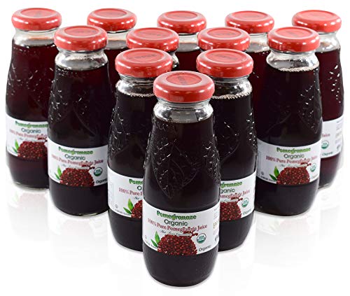 Product Cover 100% Pomegranate Juice - 12 Pack ,6.76Fl Oz - USDA Organic Certified - Glass Bottle - No Sugar Added - No Preservatives - Squeezed From Fresh Pomegranates
