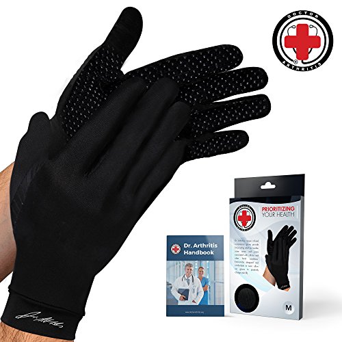 Product Cover Doctor Developed Copper Full Length Compression Gloves [Pair] and Doctor Written Handbook - Relief from Joint Symptoms, Raynauds Disease, Carpal Tunnel & Hand Conditions (S)