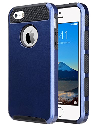 Product Cover ULAK iPhone 5SE Case,iPhone SE Case, Slim Fit Dual Layer Protection Case Shock Absorbing Hard Rugged Ultra Protective Back Rubber Cover with Impact Protection for iPhone 5/5S/SE (Navy Blue+Black)