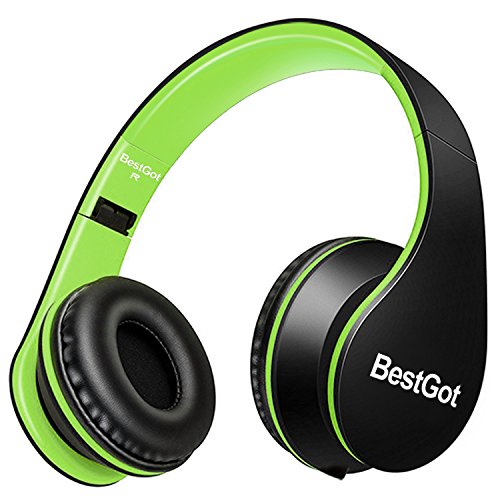 Product Cover BestGot Kids Headphones with Microphone for Kids Adult in-line Volume Included Transport Bag Foldable Headset with 3.5mm Plug Removable Cord (Black/Green)