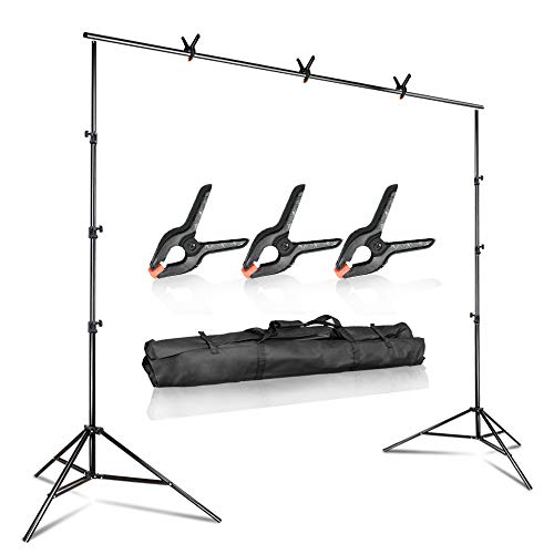Product Cover Julius Studio 10 ft. Wide Adjustable Background Muslin Support Structure System Stand and Cross Bar for Screen Backdrop with 3 Pack of Support Clamp, Stable Thick Pole, Photography Studio, JSAG242V2