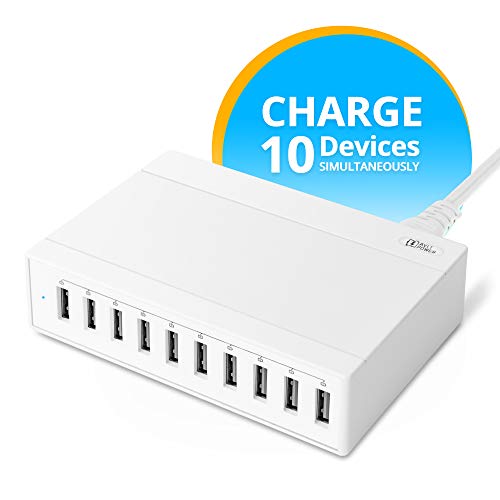 Product Cover AVLT-Power 60Watt 10-Port USB Wall Charger, Portable USB Charger Multi Port for Travel, Office & Home. Compatible with iPhone, iPad, Android Phone&Tablet[White]