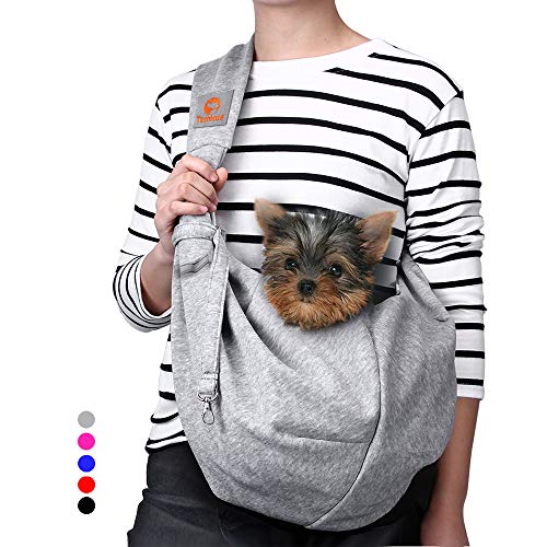 Product Cover TOMKAS Small Dog Cat Carrier Sling Hands Free Pet Puppy Outdoor Travel Bag Tote Reversible(Grey - unadjustable Strap for 3-10 lbs)