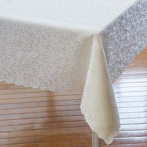 Product Cover Turkish Ivory Tablecloth Polyester Table Linen - Stain Resistant Wrinkle free Non-Iron Oblong Square Round Thanksgiving Tablecloth Christmas Tablecloth New Year Eve Gift (IVORY, Rectangle 60