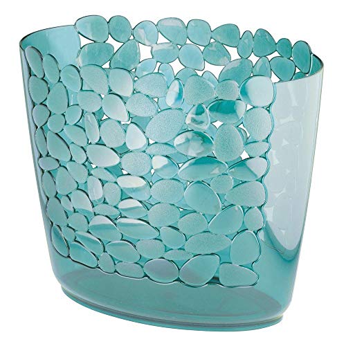 Product Cover mDesign Decorative Oval Trash Can Wastebasket, Garbage Container Bin for Bathrooms, Powder Rooms, Kitchens, Home Offices - Pebble Design - Blue