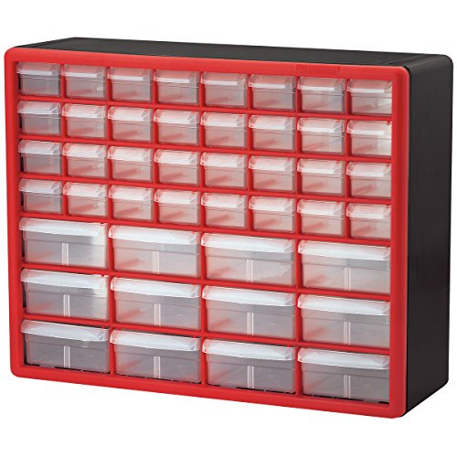 Product Cover Akro-Mils 10144REDBLK 44-Drawer Hardware & Craft Plastic Cabinet, Red & Black,