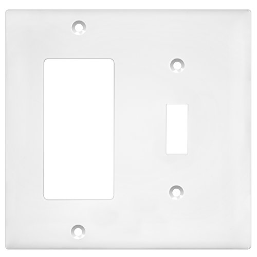 Product Cover Enerlites 881131-W Decorator/Toggle Switch Wall Plate Combination, 2-Gang, White, Standard Size, Unbreakable Polycarbonate, Replacement Receptacle Faceplates Outlet Cover