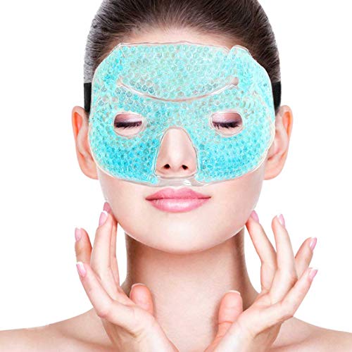 Product Cover Cold Ice Face Mask Pack - Eye Cooling Gel Bead Mask for Puffy Eyes, Sinuses, Migraine Headache Relief, Dark Circles, Dry Eye - Adjustable, Reusable