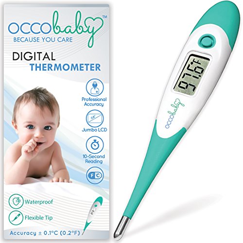 Product Cover OCCObaby Clinical Digital Baby Thermometer - Flexible Tip and 10 Second Fever Read by Rectal & Oral | Waterproof Medical Thermometer for Infants & Toddlers