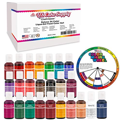 Product Cover 24 Color Cake Food Coloring Liqua-Gel Decorating Baking Primary & Secondary Colors Deluxe Set - U.S. Cake Supply 0.75 fl. oz. (20ml) Bottles - Made in the U.S.A.