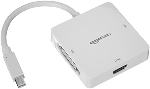Product Cover AmazonBasics Mini DisplayPort Thunderbolt to HDMI DVI VGA Adapter - White