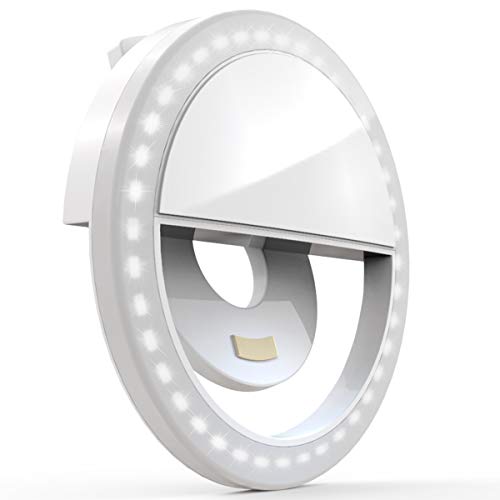 Product Cover Auxiwa Clip on Selfie Ring Light [Rechargeable Battery] with 36 LED for Smart Phone Camera Round Shape, White