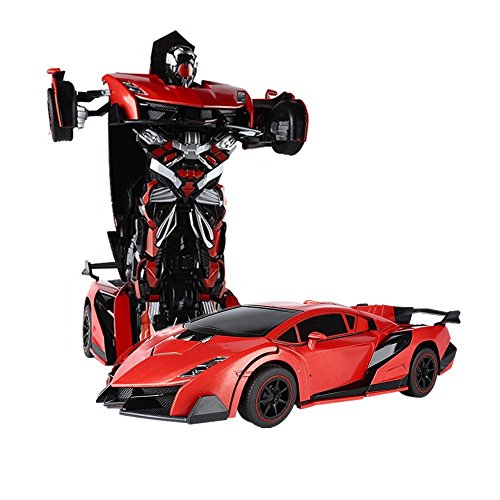 Product Cover SainSmart Jr. Transform Car Robot, Electronic Remote Control RC Vehicles with One Button Tranforming & Realistic Engine Sound (Red)