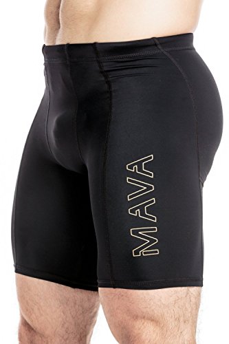 Product Cover MAVA Sports Men's Compression Short - Active Athletic Baselayer for Running, Training and Gym Workout. Helps with Injury Recovery and Prevention, Muscle Cramps & Pain Relief (Medium, Black & Gold)