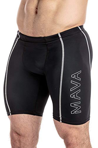 Product Cover MAVA Sports Men's Compression Short - Active Athletic Baselayer for Running, Training and Gym Workout. Helps with Injury Recovery and Prevention, Muscle Cramps & Pain Relief (Large, Black & Silver)
