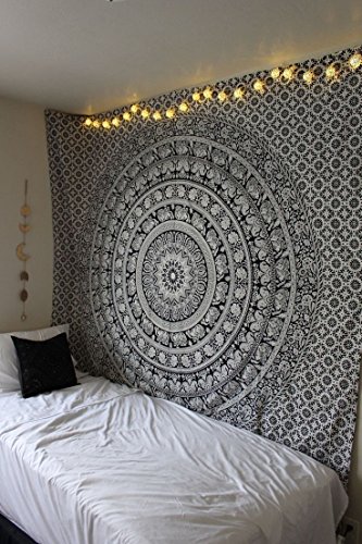 Product Cover The Boho Street - Exclusive Twin Black and White Elephant Tapestry, Beautiful Indian Wall Art, Perfect Valentine Gift, Hippie Wall Hanging, Bohemian Bedspread