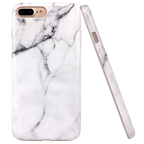 Product Cover iPhone 7 Plus Case, JAHOLAN White Marble Design Clear Bumper Glossy TPU Soft Rubber Silicone Cover Phone Case for Apple iPhone 7 Plus (2016) / iPhone 8 Plus (2017)