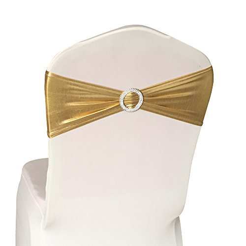 Product Cover 50PCS Spandex Chair Sashes Bows Elastic Chair Bands with Buckle Slider Sashes Bows for Wedding Decorations (Gold)