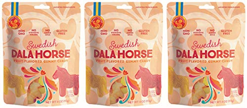 Product Cover Candy People 100% Swedish Dala Horse Fruit Flavored Gummy Clean Candy - Citrus, Pineapple, Raspberry Fruit Flavors - Gluten and Gelatin Free - 3-Pack