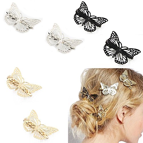 Product Cover Fireboomoon Pack of 6 Hollow Metal Butterfly Hair Clip Clamps Hairpin Hair Accessories (Gold, Sliver, Black) Bobby Pins,Girls Hair Accessories,Butterfly Clips,Butterfly Hair Clip,Girls Hair Clips