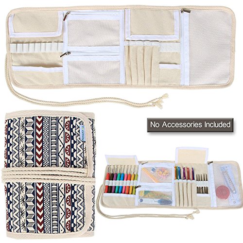 Product Cover Teamoy Crochet Hook Case, Canvas Roll Bag Holder Organizer for Various Crochet Needles and Knitting Accessories, Compact and All-in-one, Bohemian