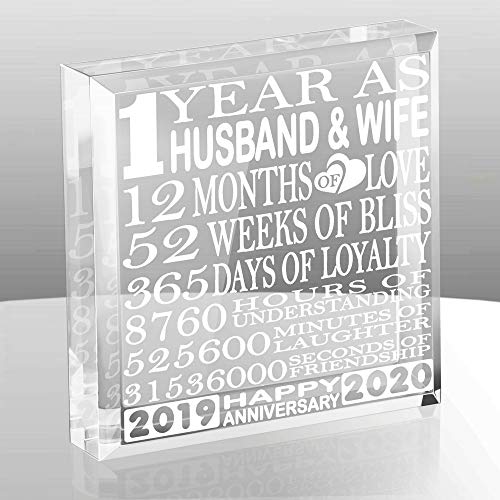 Product Cover KATE POSH First, 1 Year as Husband and Wife Paperweight and Keepsake - Includes 2019 (Marriage Year) and 2020 (1st Anniversary Year) - 1st for Couples