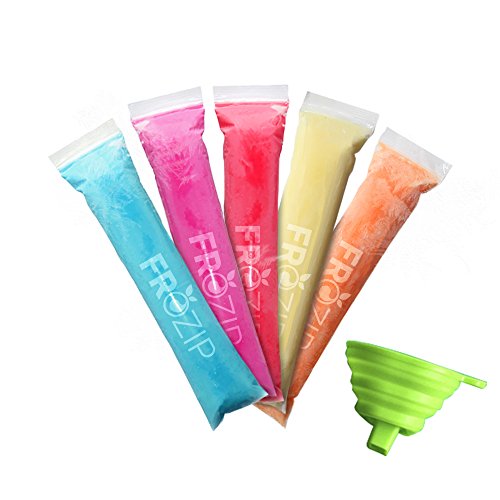 Product Cover Frozip 125 Disposable Ice Popsicle Mold Bags| BPA Free Freezer Tubes With Zip Seals | For Healthy Snacks, Yogurt Sticks, Juice & Fruit Smoothies, Ice Candy Pops| Comes With A Funnel (8x2