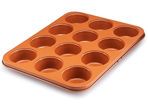 Product Cover Gotham Steel 1388 Standard 12-Cup Muffin Pan with Nonstick Quick Release Copper Coating, Large, Brown