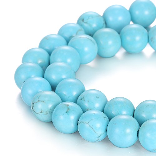 Product Cover BRCbeads Natural 2.0mm Large Hole Chinese Blue Turquoise Gemstone Loose Beads Smooth Round 8mm Crystal Energy Stone Healing Power for Jewelry Making
