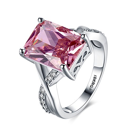 Product Cover Swarovski Crystal Rings Sterling Silver for Women Pink White Gold Plated Size 8 Jewelry