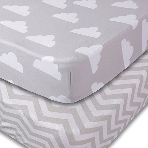 Product Cover Jomolly Crib Sheets, 2 Pack Unisex Clouds and Chevron Fitted Soft Jersey Cotton Bedding