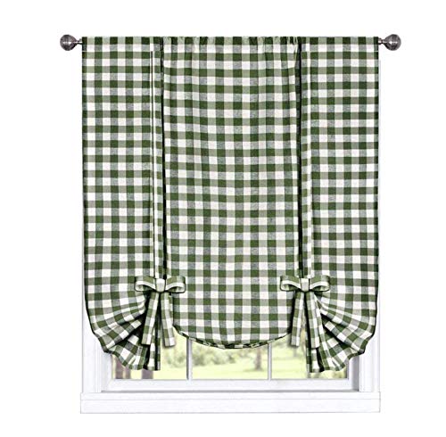 Product Cover GoodGram Buffalo Check Plaid Gingham Custom Fit Farmhouse Window Curtain Tie Up Shades - Assorted Colors (Sage)