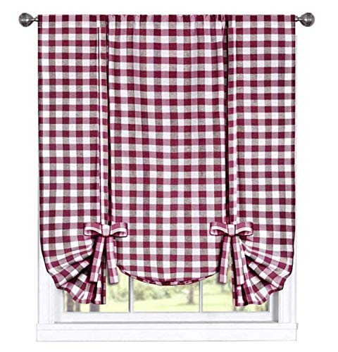 Product Cover GoodGram Buffalo Check Plaid Gingham Custom Fit Farmhouse Window Curtain Tie Up Shades - Assorted Colors (Burgundy)