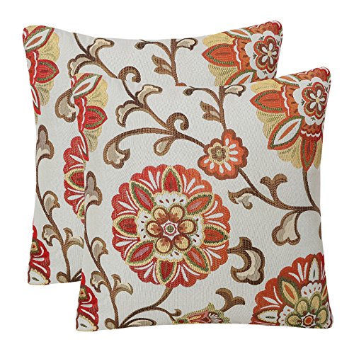Product Cover Pack of 2 Simpledecor Throw Pillow Covers Decorative Pillow Cases, 20X20 Inches, Jacquard Floral Pattern, Red Brown Cream