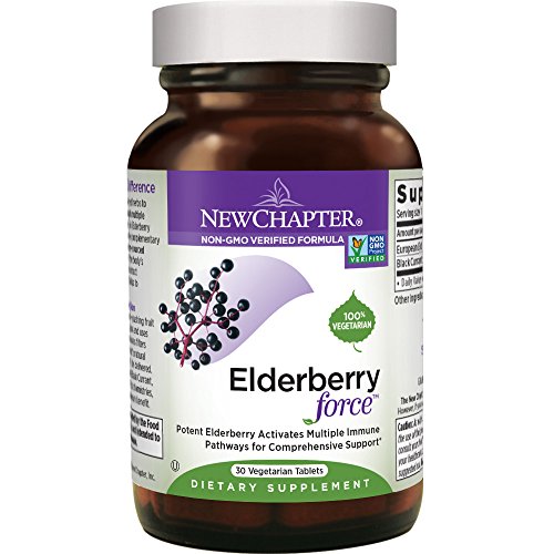 Product Cover Elderberry Capsules, New Chapter Elderberry Force, with 64x Concentrated Black Elderberry + Black Currant for Immune Support, No Added Sugar, Gluten Free, Vegan - 30 Count