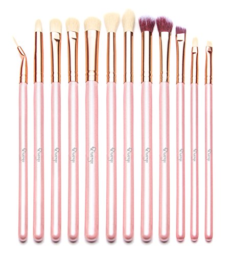 Product Cover Qivange Eye Makeup Brushes, Eyeshadow Concealer Eyeliner Makeup Brush Set with Portable Pouch (12pcs, Pink with Rose Gold)