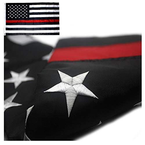 Product Cover VSVO Thin Red Line American Firefighter Flag 3x5 ft with Embroidered Stars and Sewn Stripes with Grommets Black Red and White US Flag