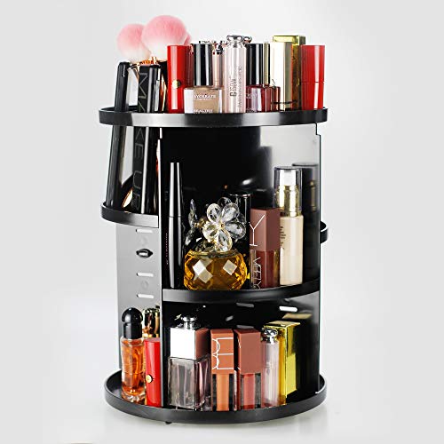 Product Cover Unique Home 360 Rotating Makeup Organizer,Large Capacity,Adjustable Makeup Storage ,Fit Lipsticks,Cream,Brushes,Jewerlry,Countertop Shelf, Black Circle