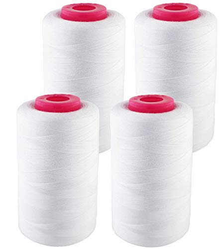Product Cover 4 Pack of 6000 (24,000 Total) Yard Spools White Sewing Thread All Purpose 100% Spun Polyester Overlock Cone