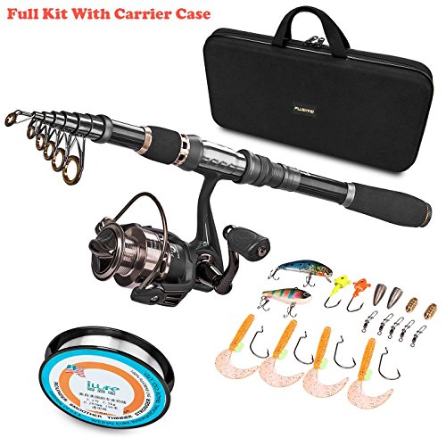 Product Cover PLUSINNO Telescopic Fishing Rod and Reel Combos Full Kit, Spinning Fishing Gear Organizer Pole Sets with Line Lures Hooks Reel and Fishing Carrier Bag Case Accessories