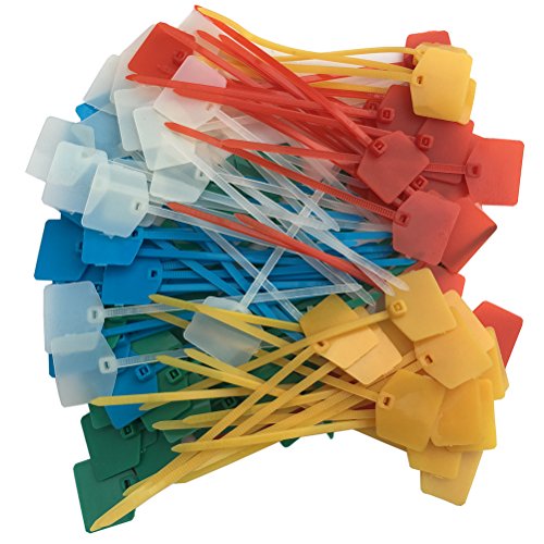 Product Cover Huouo 100 Pcs 5 Colors Nylon Cable Marker Ties Self-locking Cord Tags 5 inches Write on Ethernet Label Wire Straps