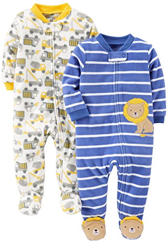 Product Cover Simple Joys by Carter's Baby Boys' 2-Pack Fleece Footed Sleep and Play, Construction/Lion, 3-6 Months