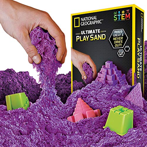 Product Cover NATIONAL GEOGRAPHIC Play Sand - 2 LBS of Sand with Castle Molds and Tray (Purple) - A Kinetic Sensory Activity